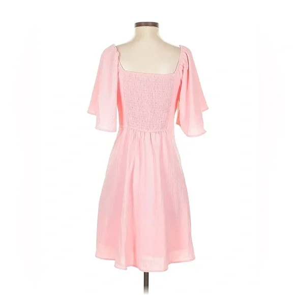 Pink Flutter Sleeve Tie-Front Mini Dress Summer Casual Vacation Outfit Size S - Picture 4 of 10